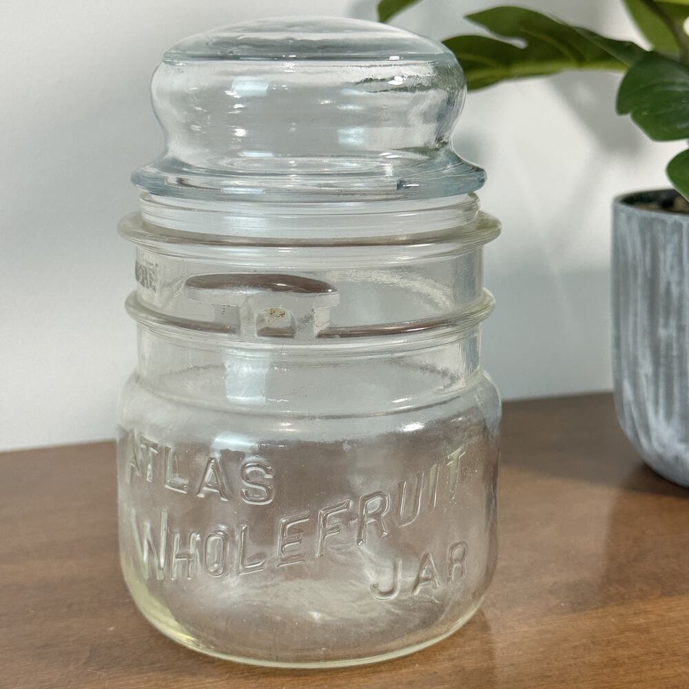 Vintage Atlas Wholefruit Jar Clear Glass Canning Jar with Glass Lid Antique
